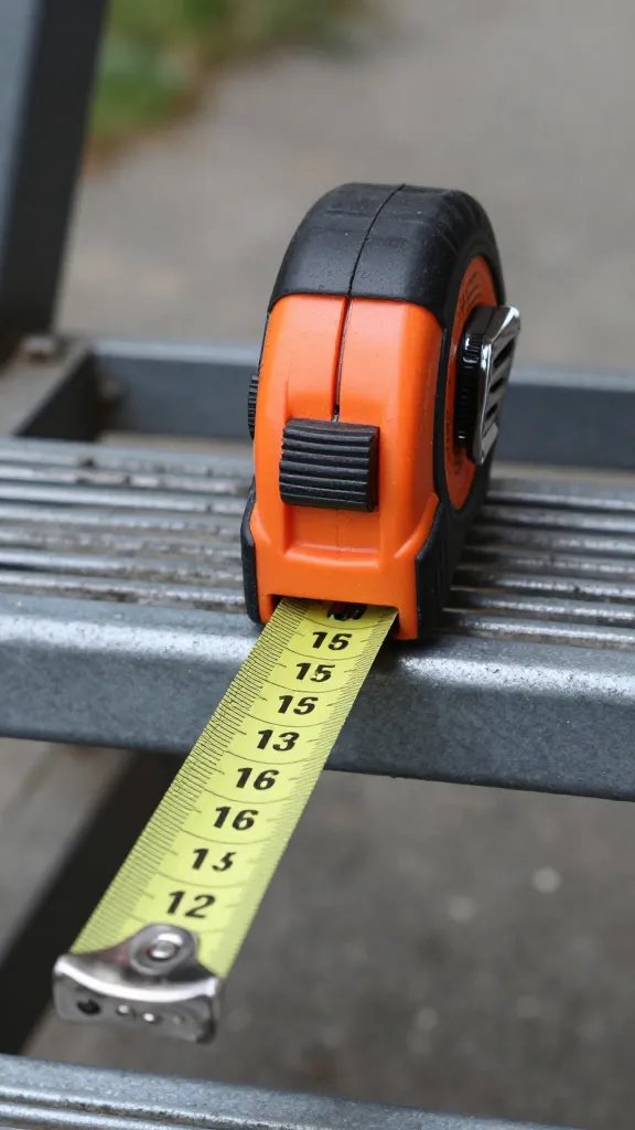 clear 36-inch tape measure on metal tread, closeup