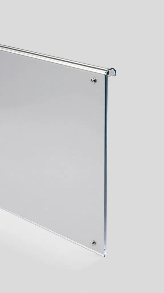 wind barrier panel of clear plastic on railing, corner detail