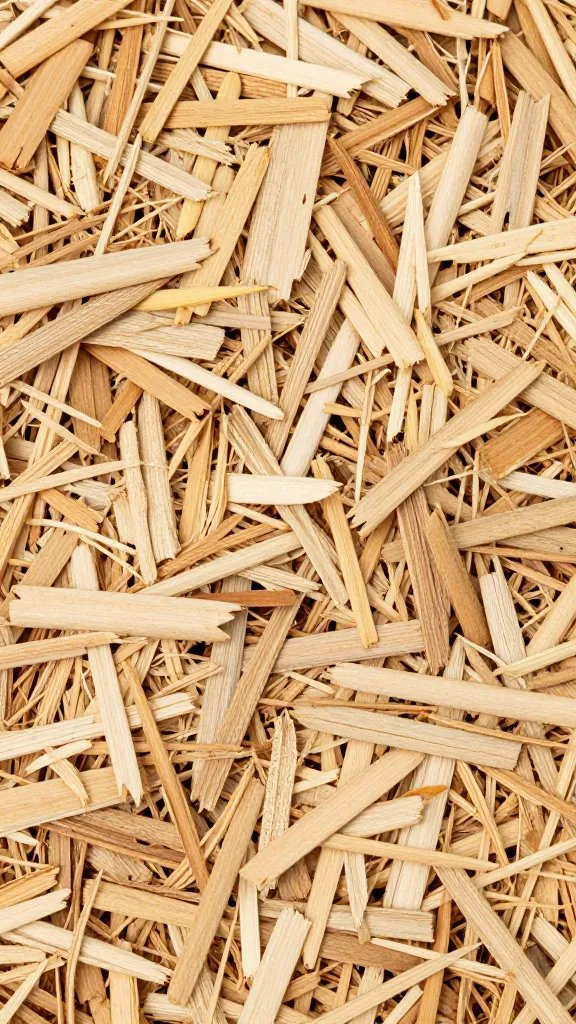 mulch layer of light wood chips on container surface, macro