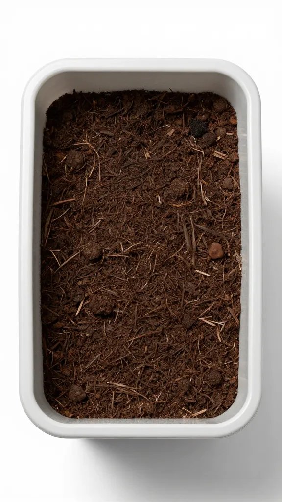 single plastic planter with lightweight soil mix, top view