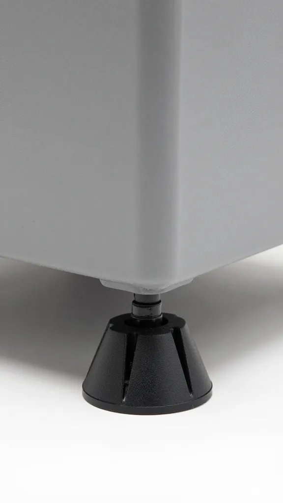 adjustable pot feet under planter, one foot in focus