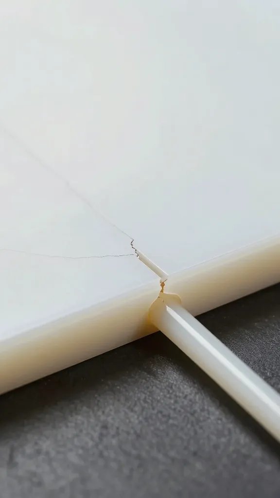bead of exterior-grade silicone sealing slab hairline crack