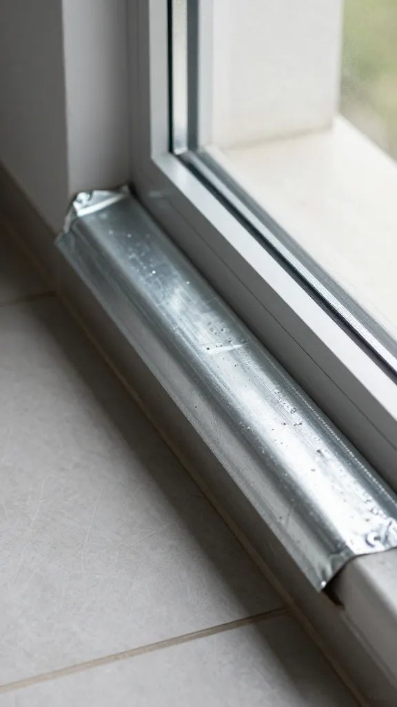 galvanized flashing lip at balcony threshold, close detail