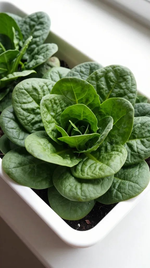 spinach rosette in shallow white balcony tray
