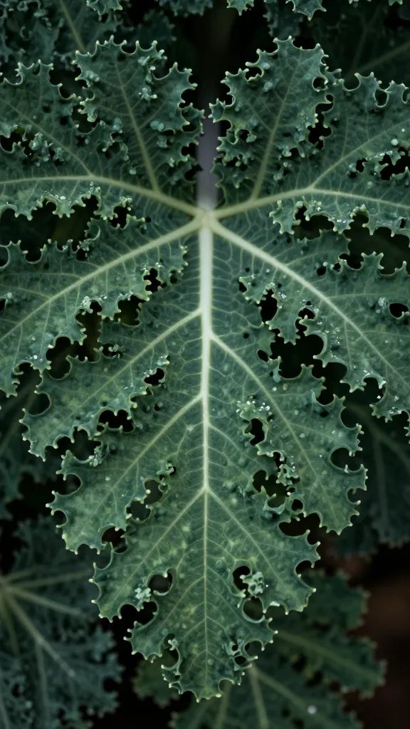 dwarf kale leaf texture under soft indirect light