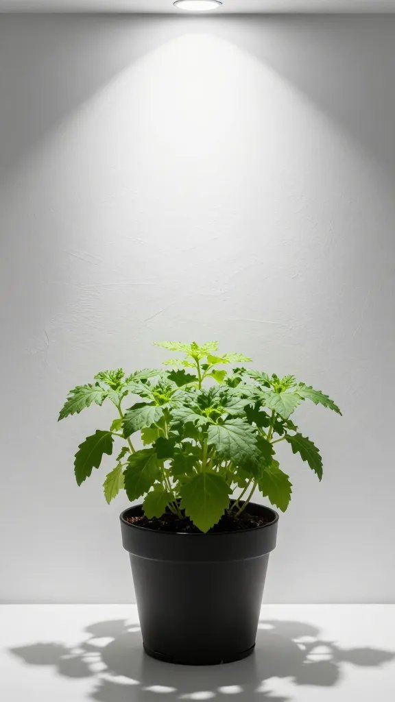 reflective white wall boosting light on one herb pot
