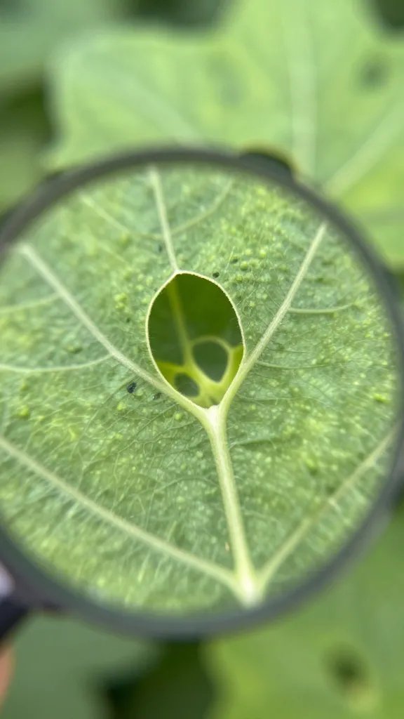 closeup of open stomata on green leaf under magnification