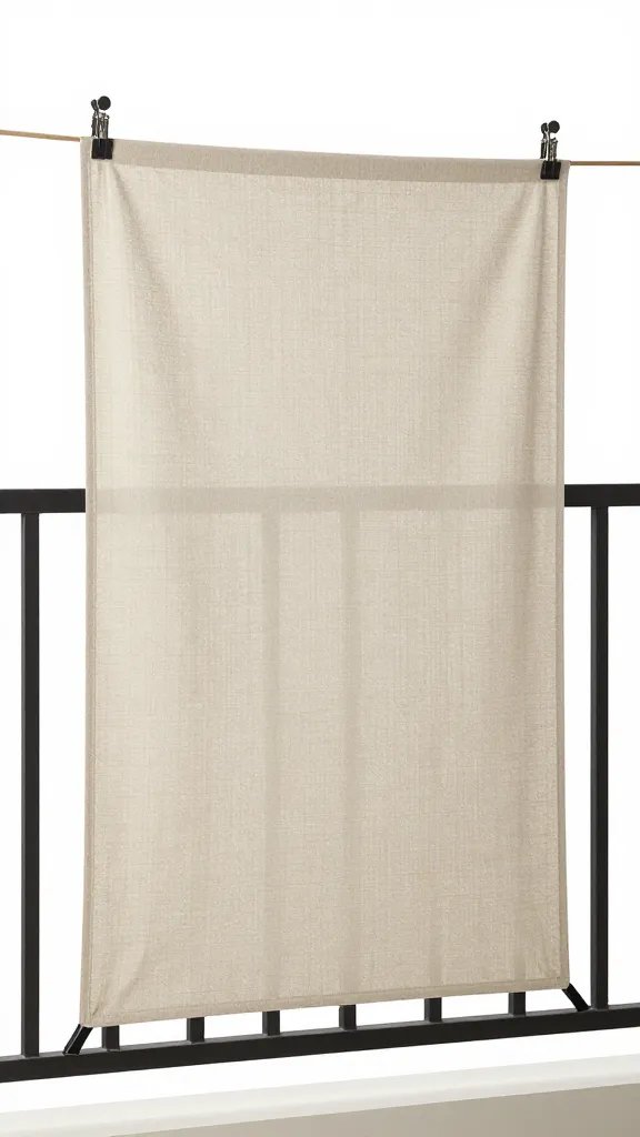 single fabric windbreak panel clipped to balcony rail