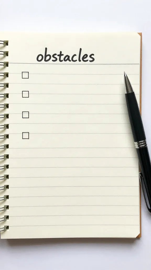 notepad checklist titled obstacles, pen resting