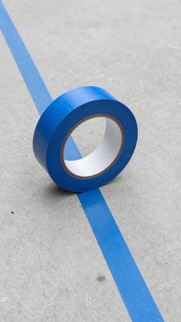 blue painter’s tape sun path line on concrete