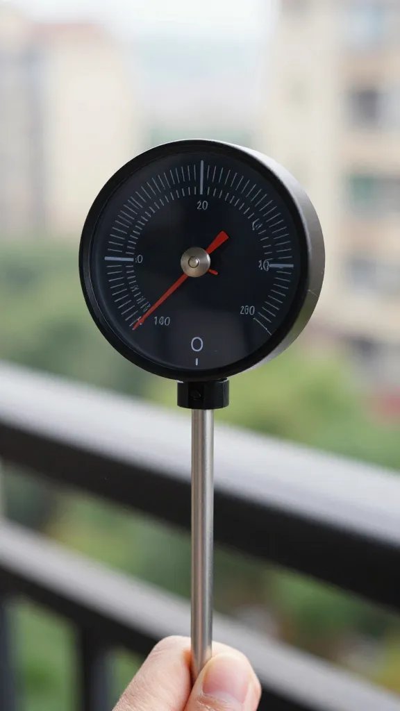 mini wind meter anemometer held at balcony height