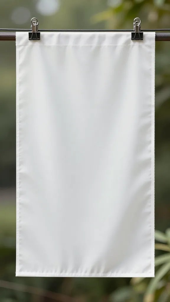 opaque shade cloth swatch clipped to railing