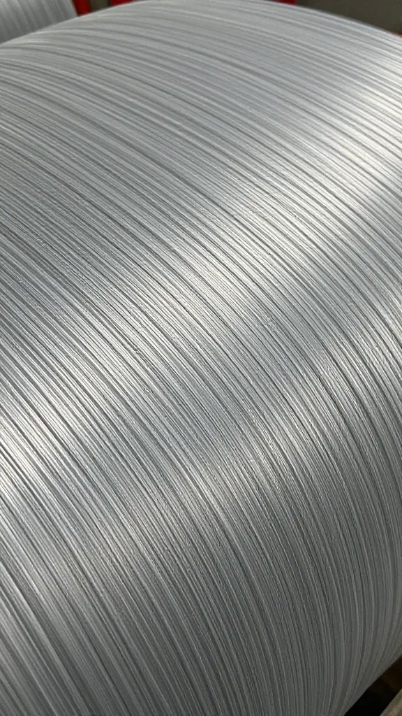 taut polyester trellis line under tension, macro shot
