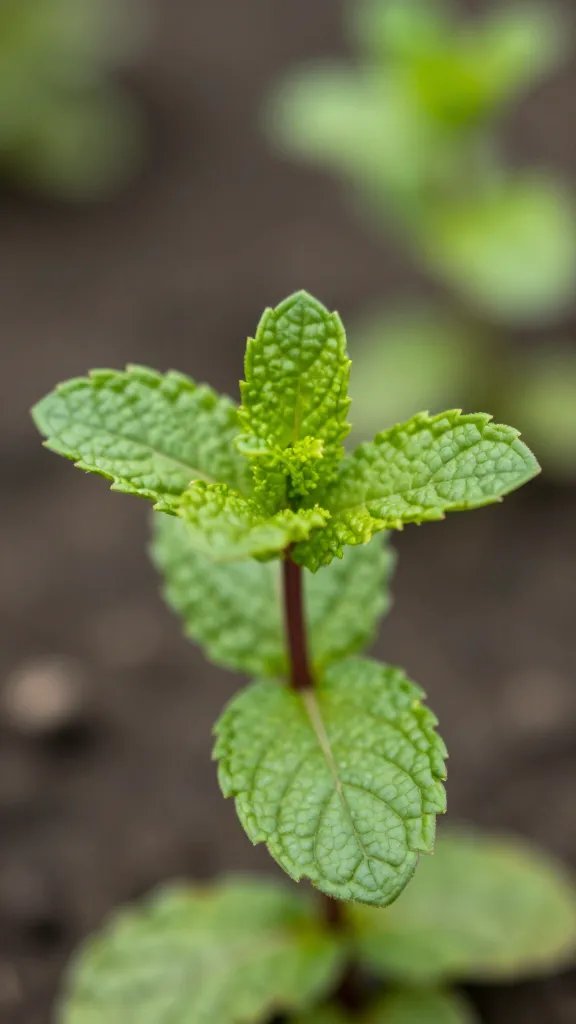 closeup of mint node with new shoot forming