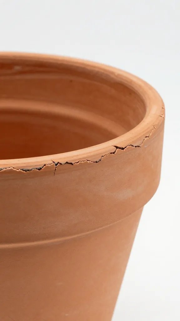 cracked terracotta planter rim, sharp detail