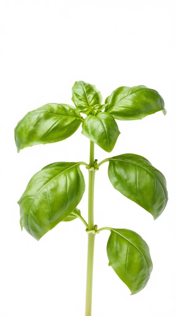 pruned basil stem showing fresh nodes, studio lighting