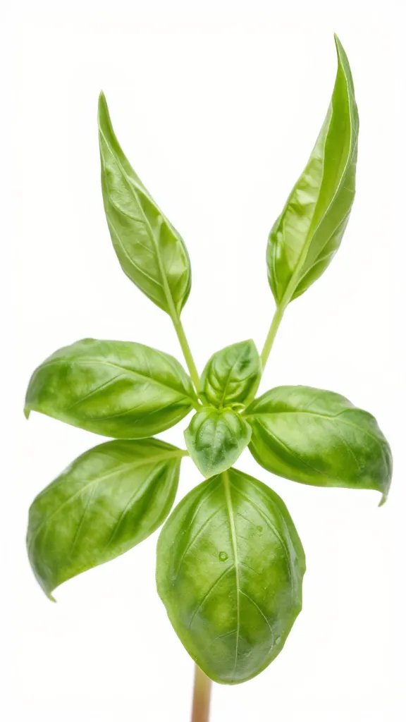 basil node with two new side shoots emerging, closeup