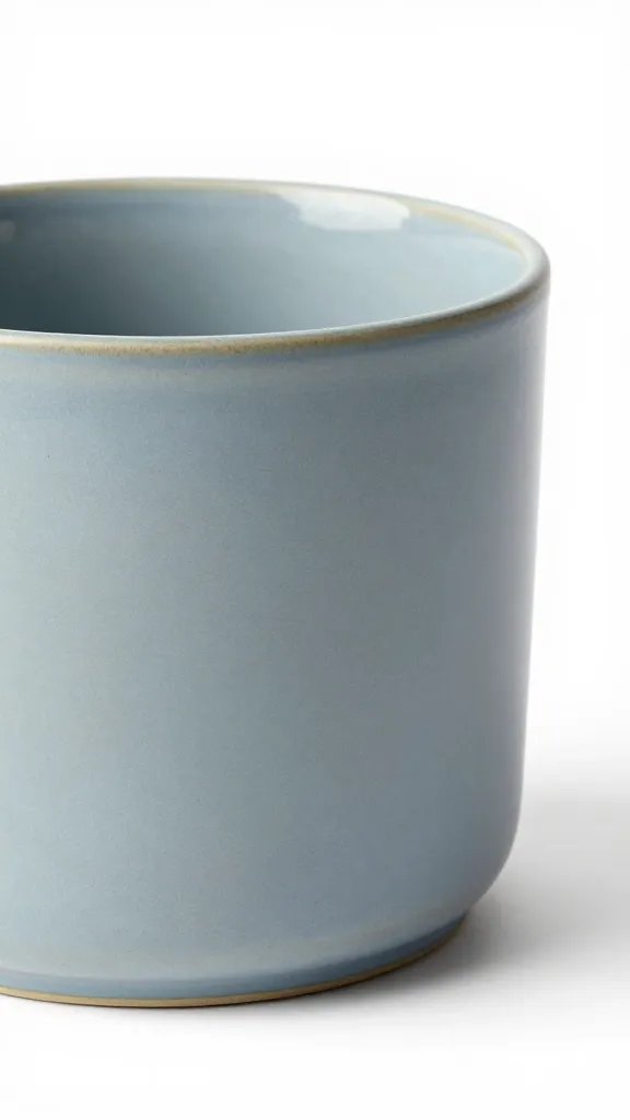 cream ceramic pot in shade, cool matte surface