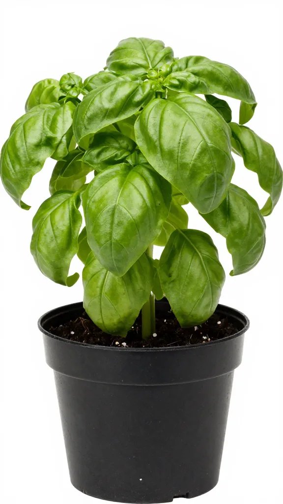 basil plant in black pot, wilted midday leaves