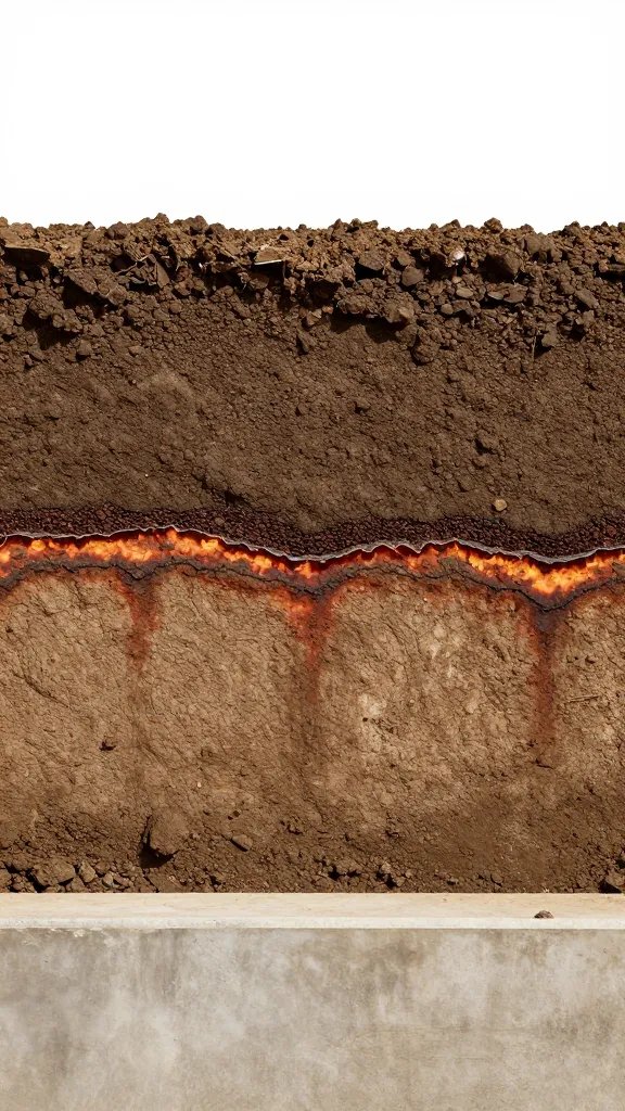 pot wall soil cross-section, overheated outer band