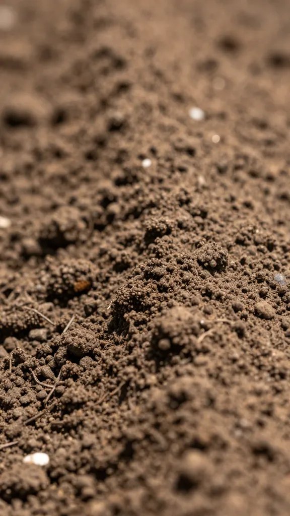 Moisture line on potting mix profile, extreme closeup