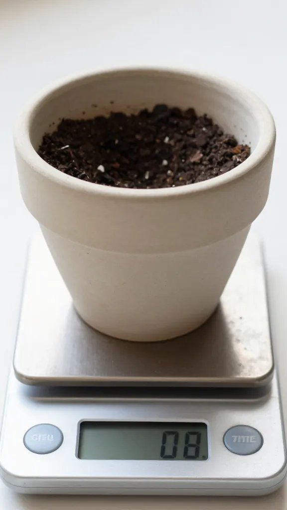 closeup 40cm ceramic balcony pot on digital scale