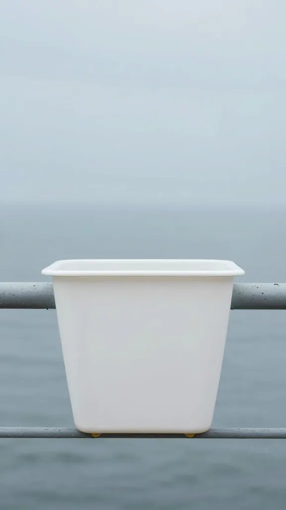 single lightweight fiberglass planter against windy railing
