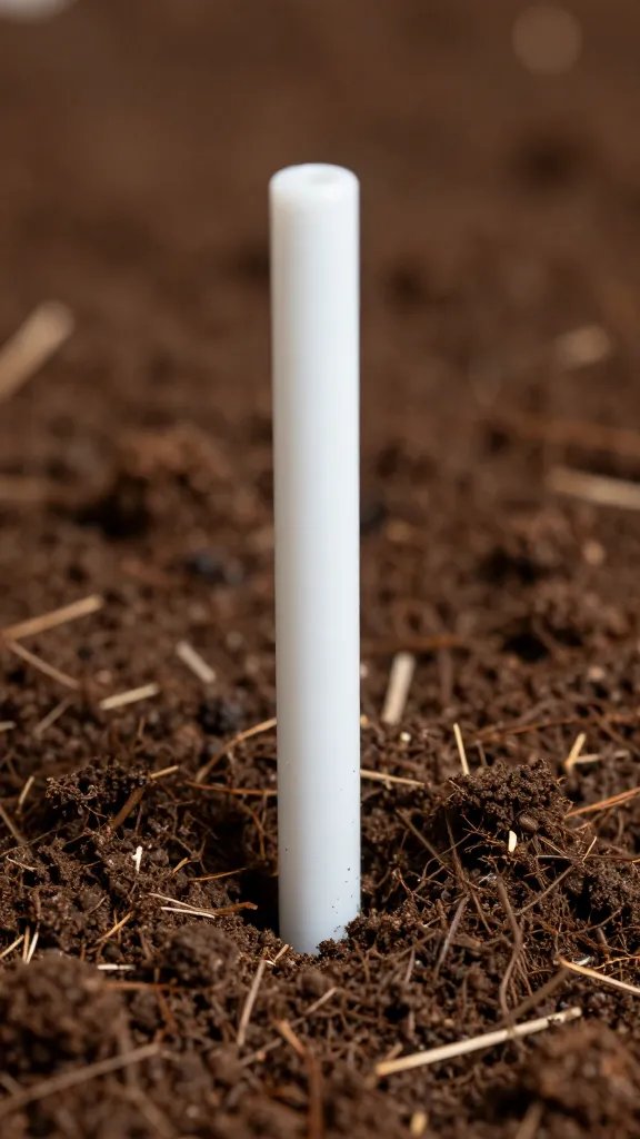 single moisture meter inserted in vegetable potting soil