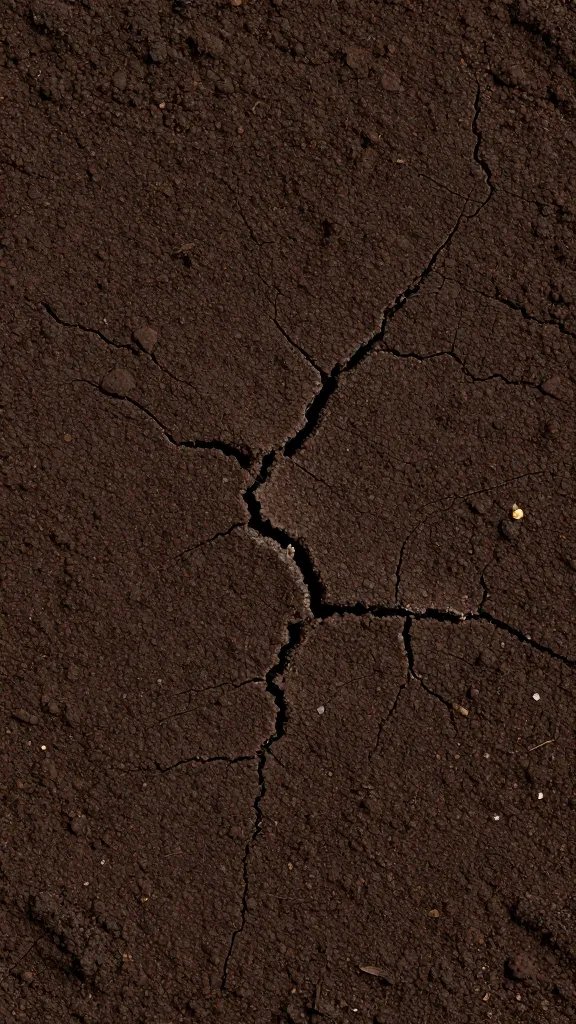 dark plastic pot soil surface with visible dry cracks