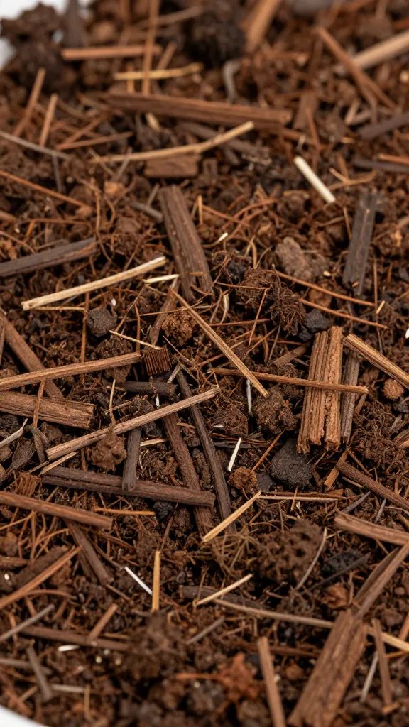 closeup of mulch layer on container soil surface