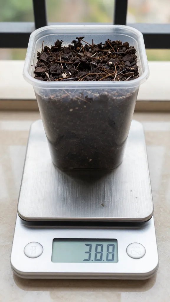 digital scale weighing a planted container on balcony