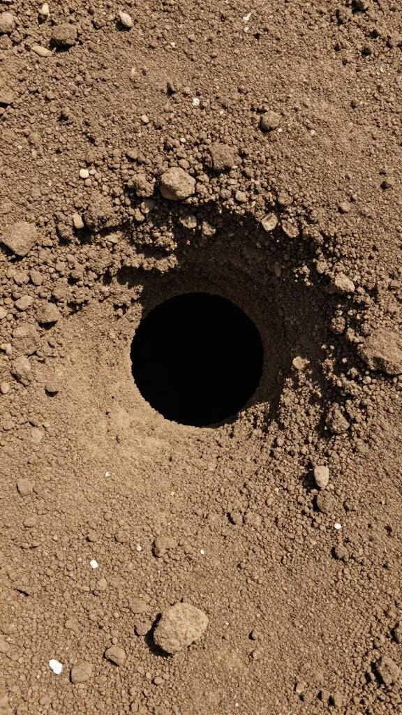 single drainage hole clogged with fine soil particles
