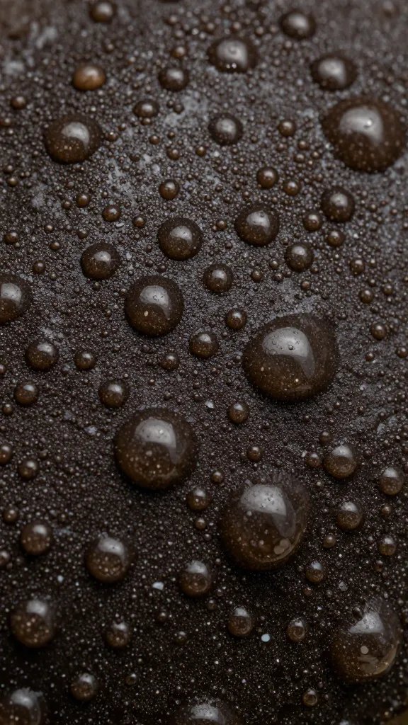macro of hydrophobic peat surface beading water
