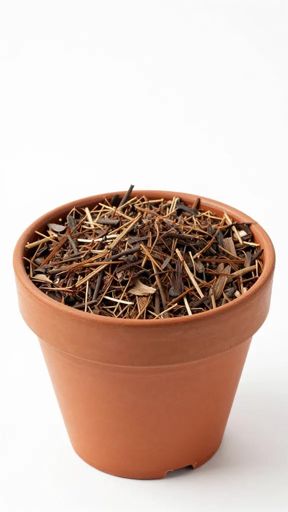 single nursery pot with airy bark-based mix visible