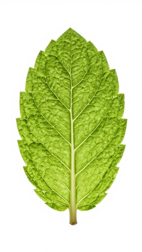mint leaf backlit showing weak-light translucence