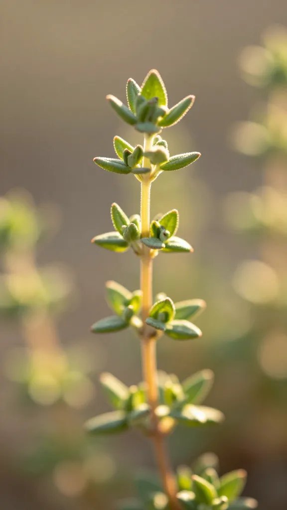 thyme stem with defined sunlit edge rim-light