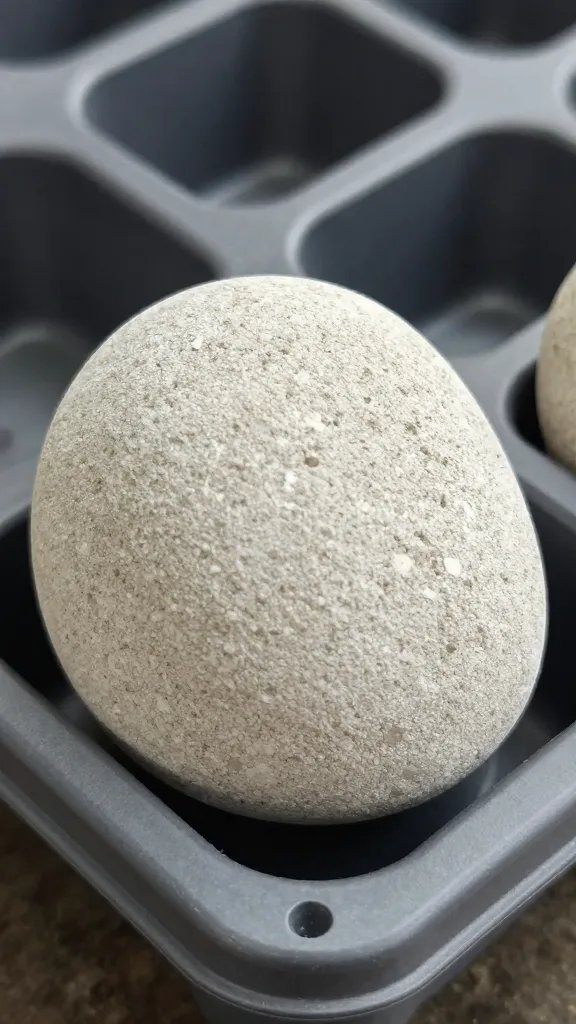 single pumice stone closeup on potting bench