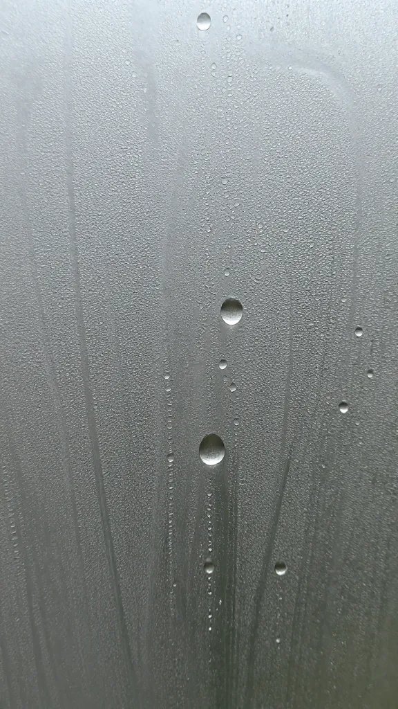 dewdrop condensation on terrarium glass, macro shot