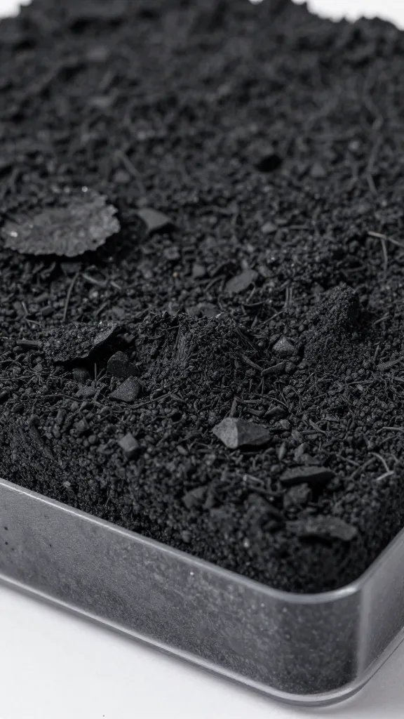 activated charcoal layer beneath substrate, closeup