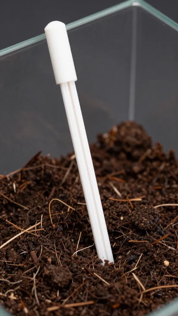soil thermometer probe inside small terrarium substrate