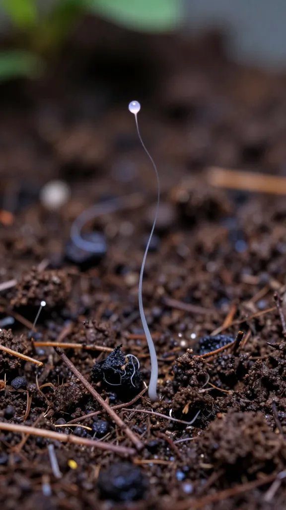 fungus thread emerging from overwatered terrarium soil