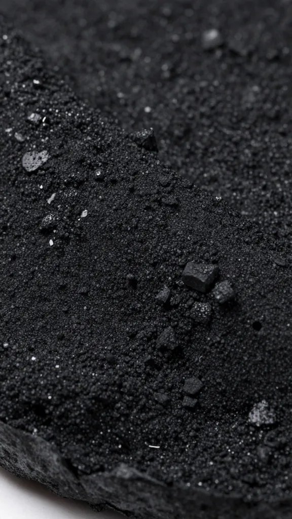 closeup of activated charcoal layer beneath substrate
