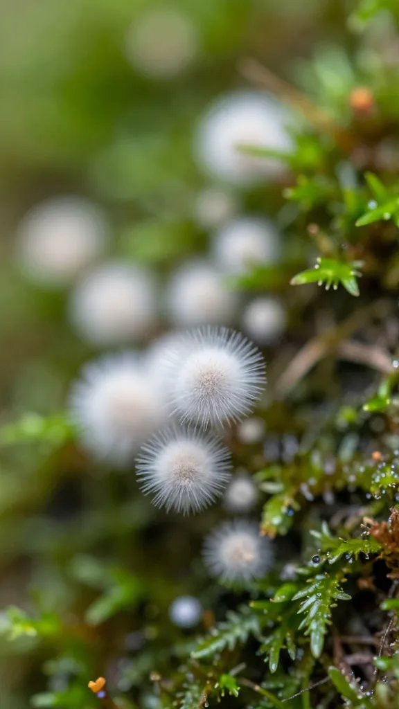 macro shot of white mold fuzz on terrarium moss