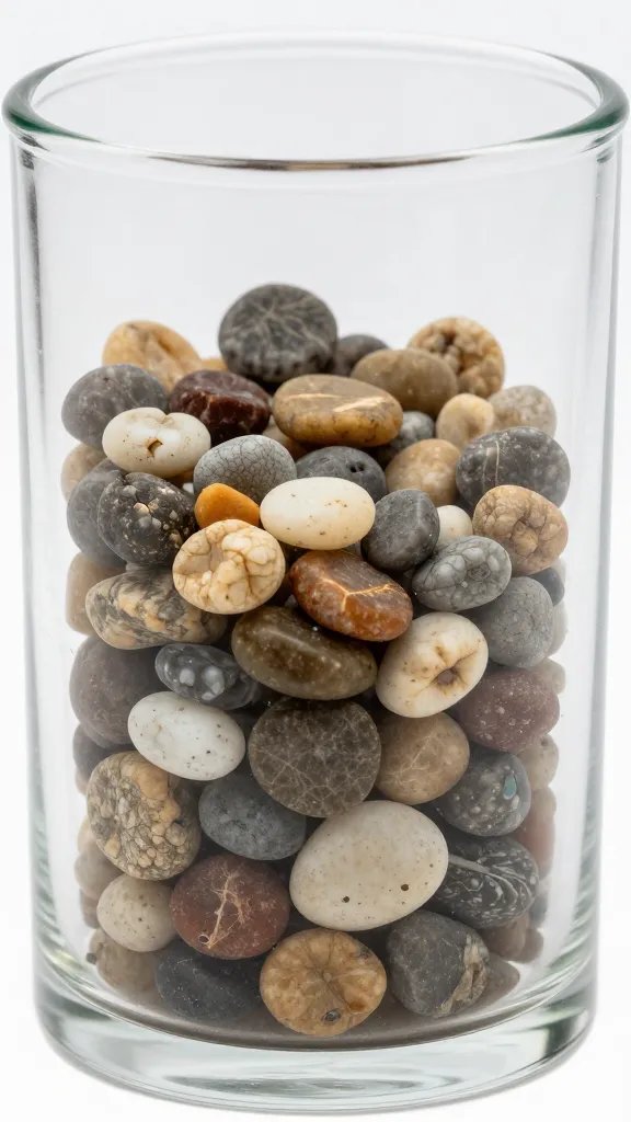 macro drainage layer of pebbles in clear glass terrarium