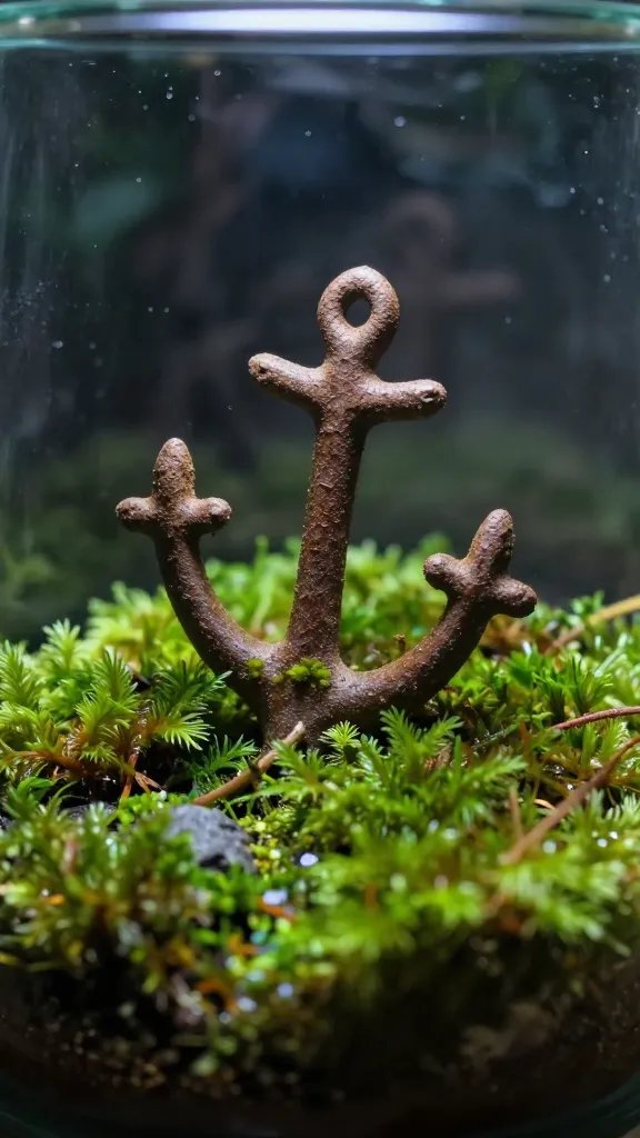 closeup of a single glass terrarium with moss anchor