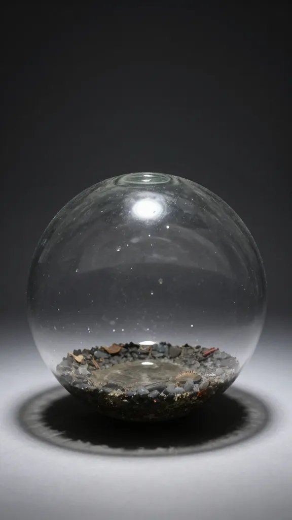 solitary sphere terrarium elevated on riser, shallow depth