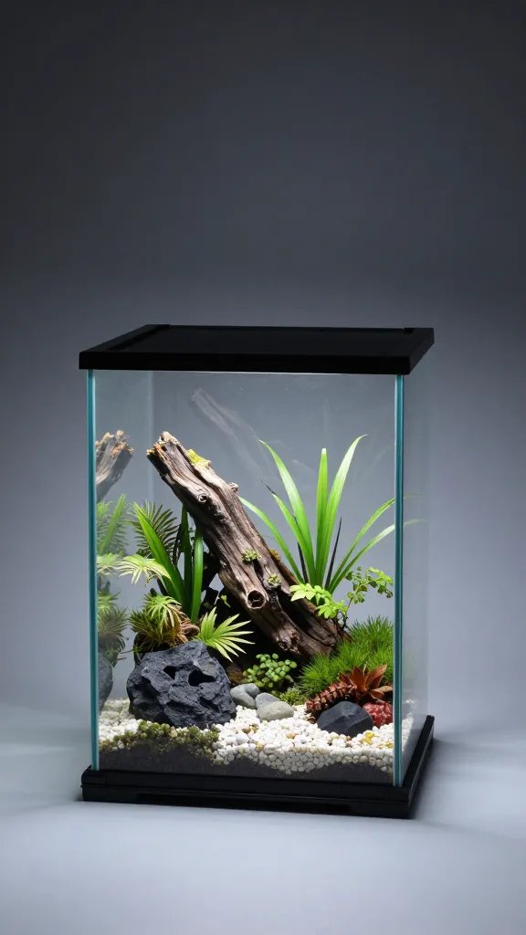 single asymmetrically positioned terrarium under diffused studio light