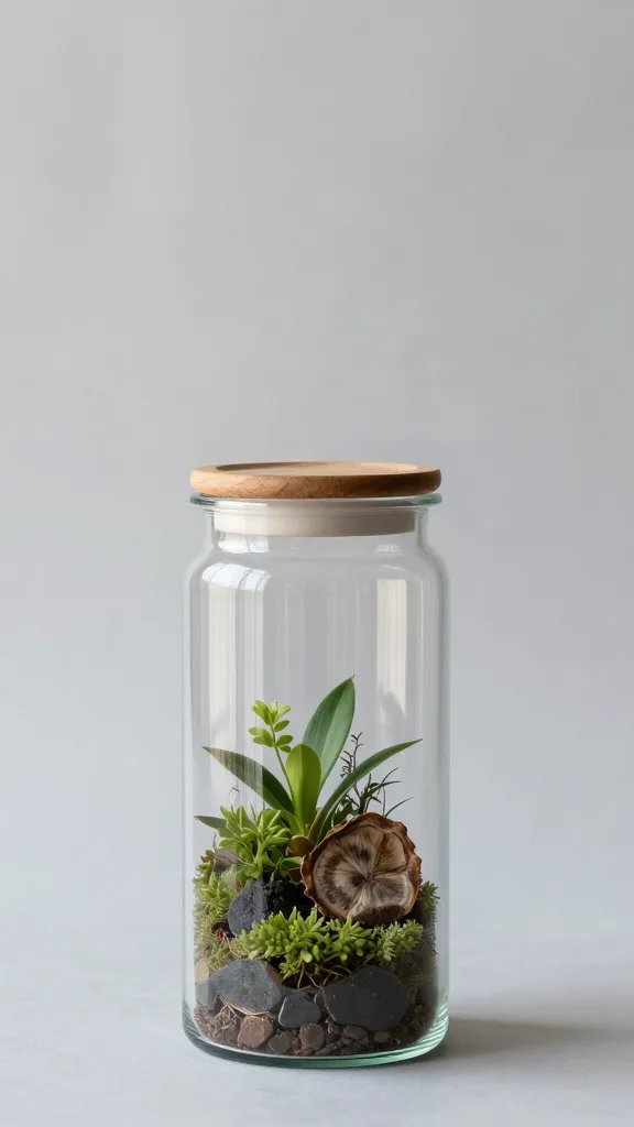 tall apothecary jar terrarium, negative space above