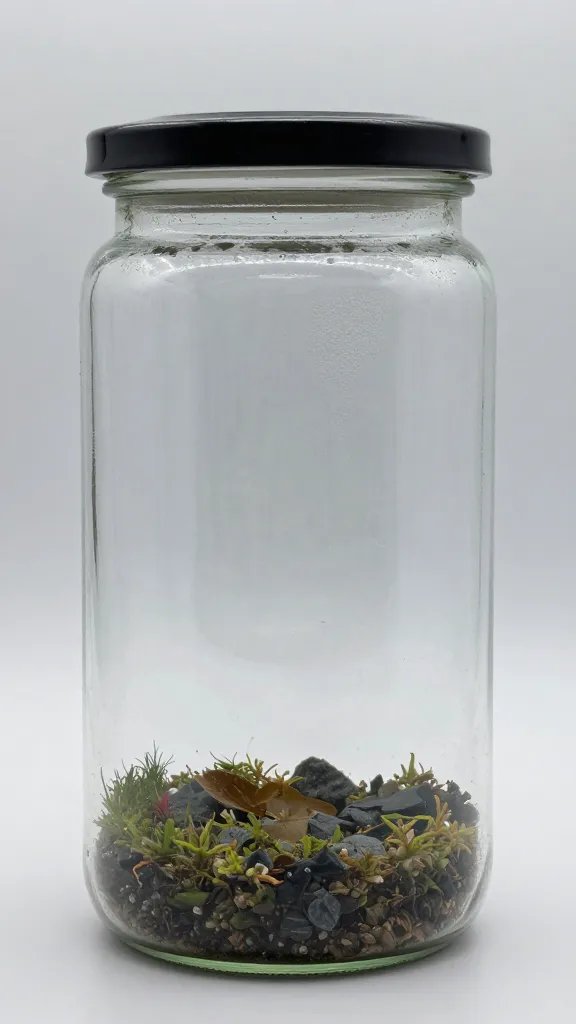 lidded jar terrarium with visible condensation line