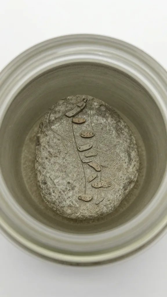 miniature pathway stone, centered in jar, shallow depth
